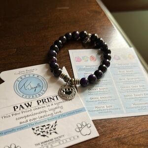 Purple and Black Beaded Bracelet with Paw Print Charm T.Jazelle